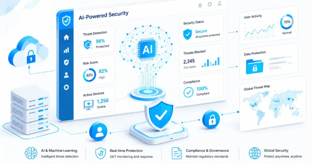 Dashboard highlighting the benefits of managed SOC services with AI-driven detection